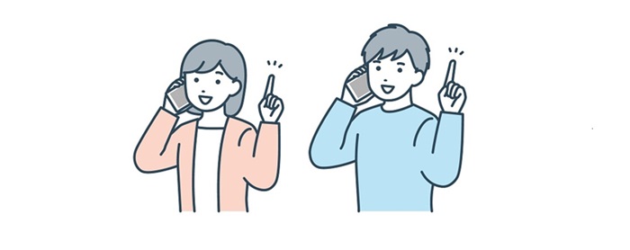 スマートフォンで電話をかける女性と男性のイラスト