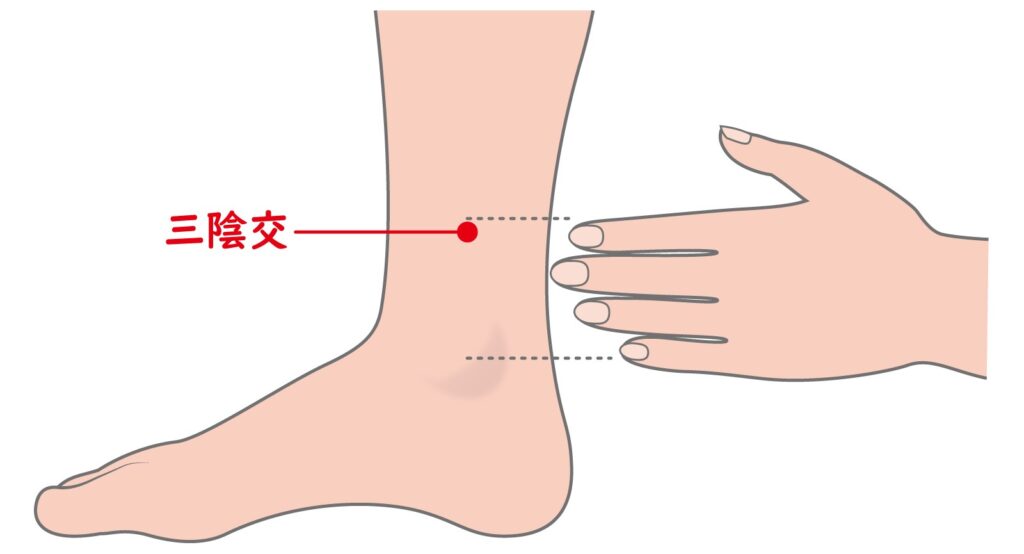 足のツボ三陰交の位置を示した図