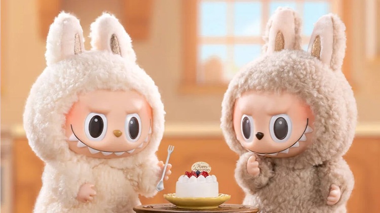 ラブブ2体がケーキを食べようとしている画像